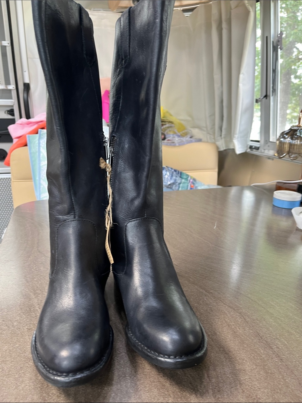 Women's Black Leather Tall Boots - Classic Riding Style, size 6WC